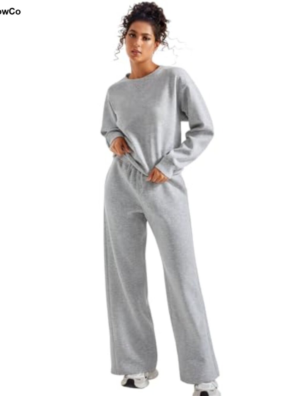 Modal 2 Piece Lounge Set Oversized Sweatshirt Wide Leg Pants with Pockets - Picture 3 of 5